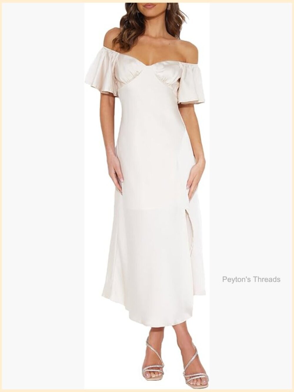 Women's Satin Off Shoulder Butterfly Sleeve Midi Dress Side Slit Cocktail